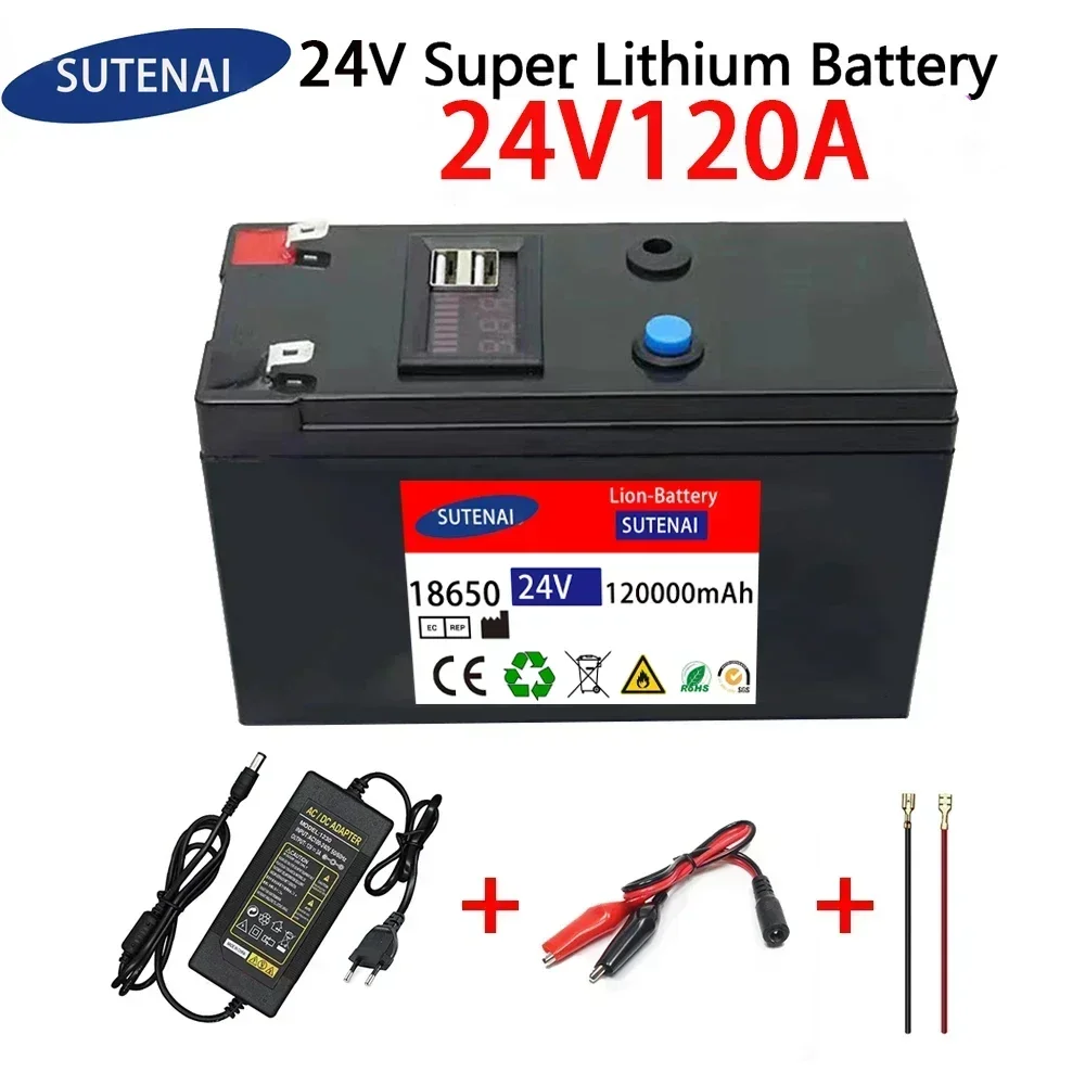 Baterija 24 v 120Ah 18650 punjiva litij baterija baterija baterija baterija baterija baterija za solarne energije baterija električnog automobila + punjač 25.2v2A