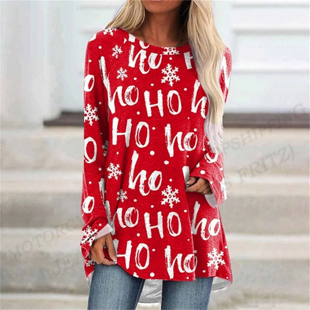 Duga majica sretan Božić, Majica sa 3D Ispis i dugih rukava, Ženska Moda majica, Grafički majice, Tunike s Sobovi, Poklone, Odjeća