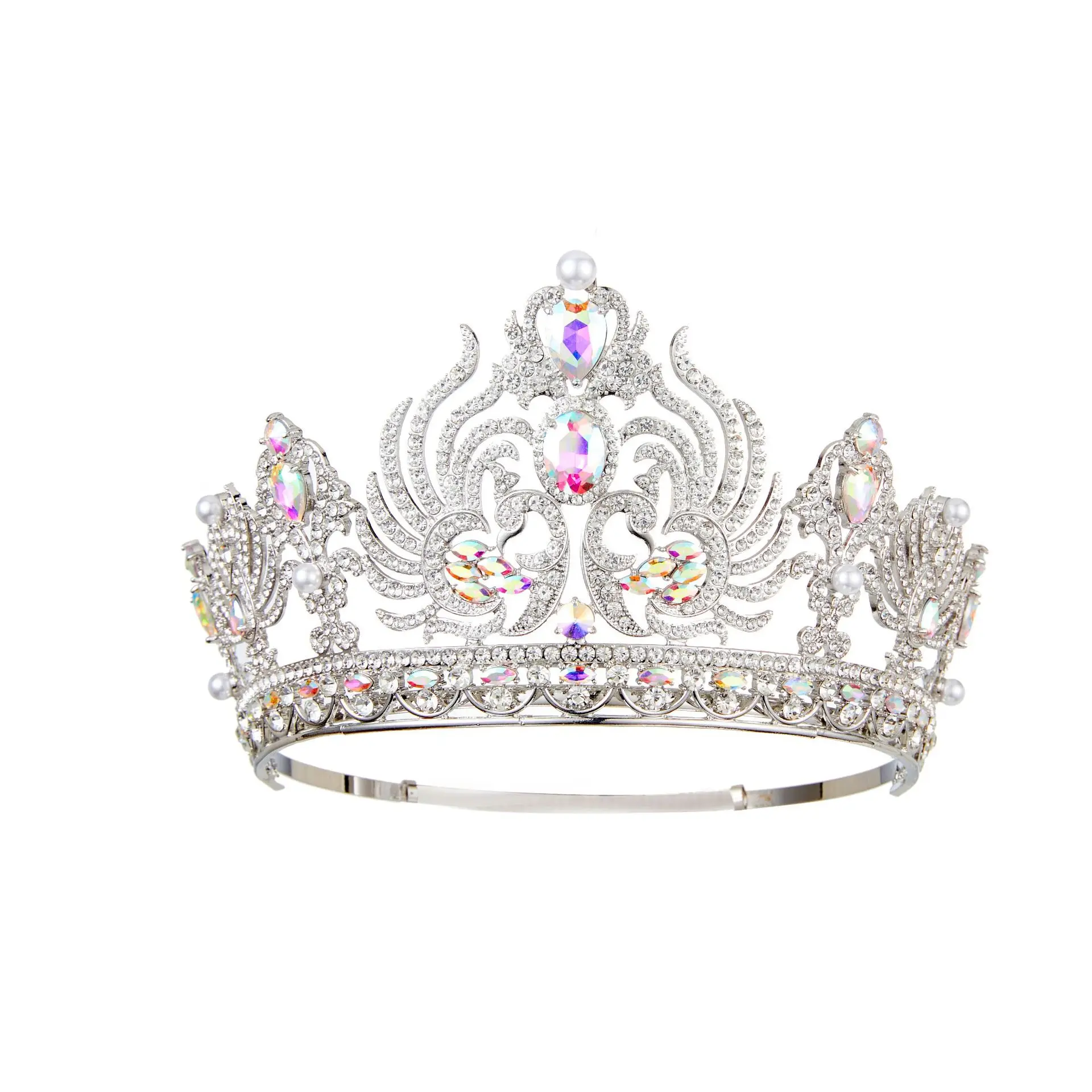 Kubni Cirkonij AB Crystal Svadbeni Tiaras Kralj kraljica Velike Krune Ženske Tiaras Za Natjecanja Nakit Sa Štrasom Vjenčanje Pribor za kosu