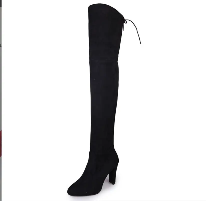 Modni Zimski noviteti u ženskim čizmama iznad koljena od elastičnog tkiva, cipele bez spajala na visoku petu cipele, ženske duge čizme s okruglim vrhom na visoku petu